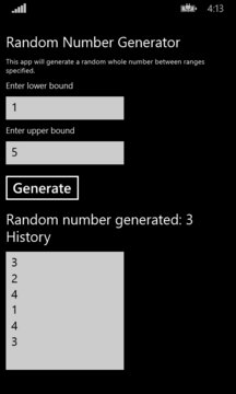 Simple Random Number Generator with History Screenshot Image