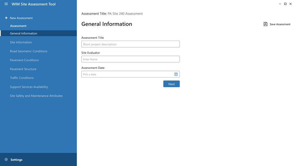 WIM Site Assessment Tool Screenshot Image #3