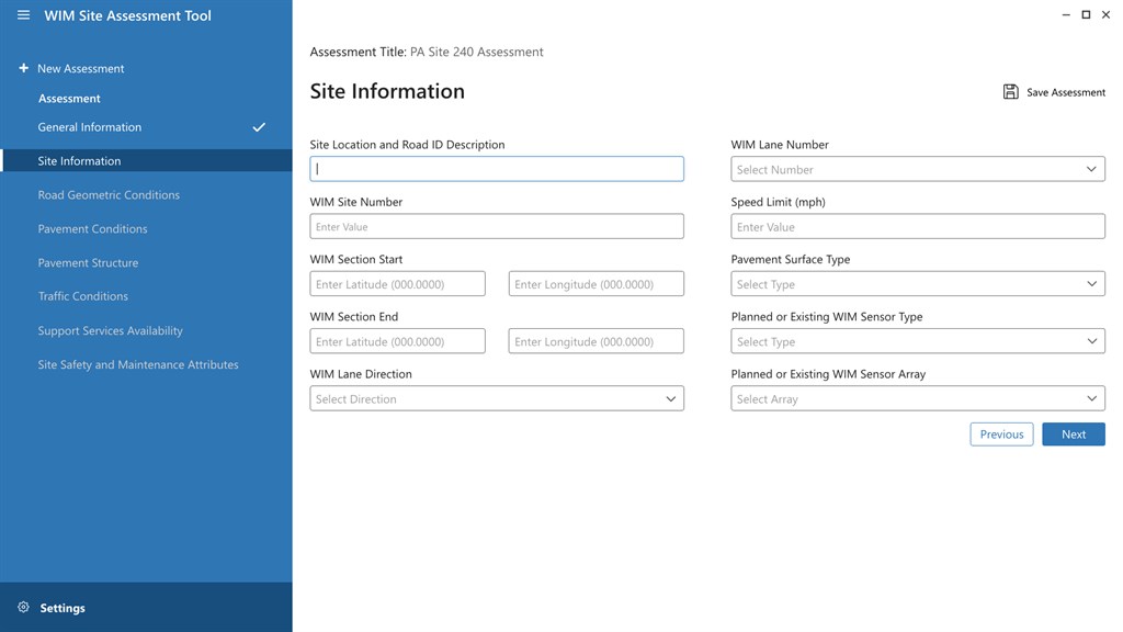 WIM Site Assessment Tool Screenshot Image #4