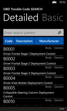 OBD Trouble Codes Screenshot Image