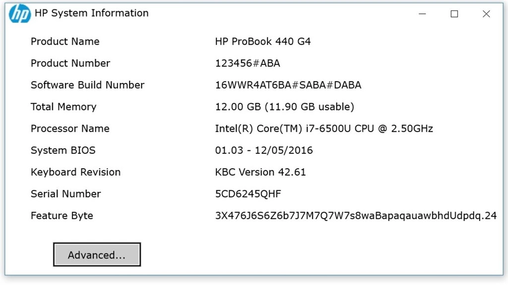 HP System Information Screenshot Image