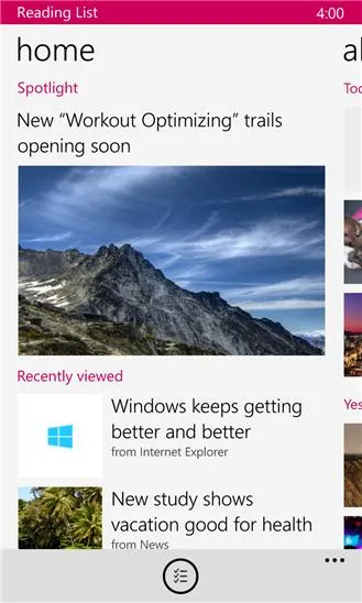 Windows Reading List Screenshot Image