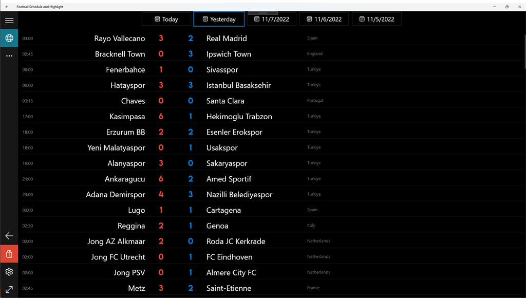 Football Schedule and Highlight Screenshot Image