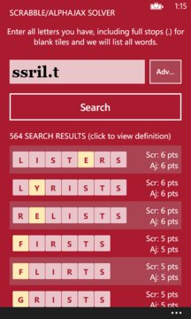 Scrabble/AlphaJax Solver Screenshot Image