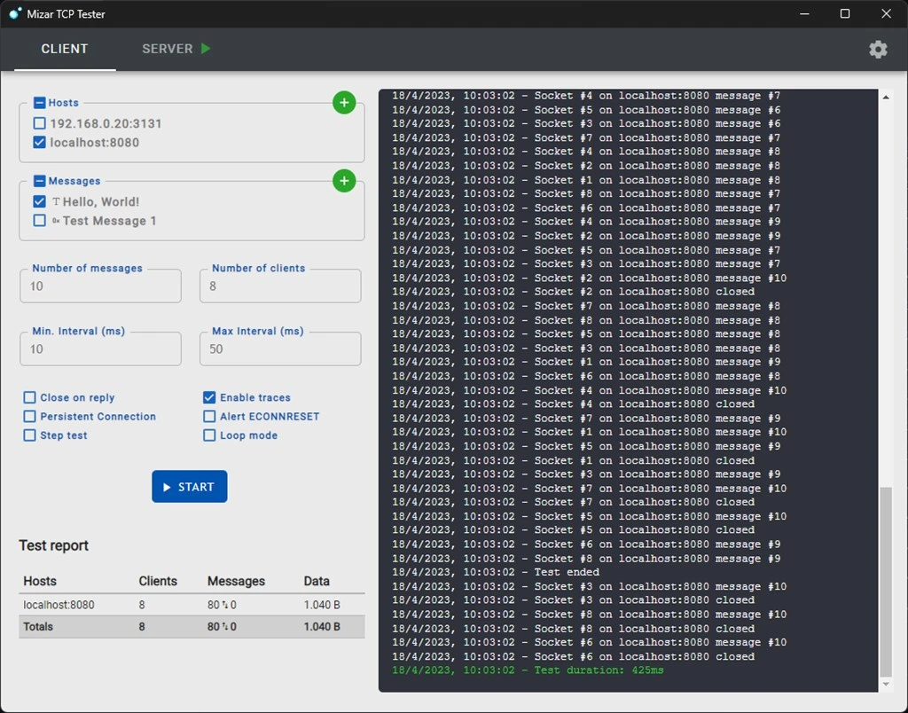 Mizar TCP Tester Screenshot Image #2