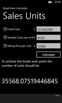 Break Even Calculator Screenshot Image