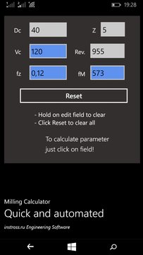 Quick Milling Calculator Screenshot Image