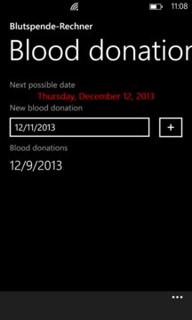 Blutspende-Rechner Screenshot Image