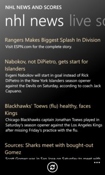 NHL News and Scores Screenshot Image