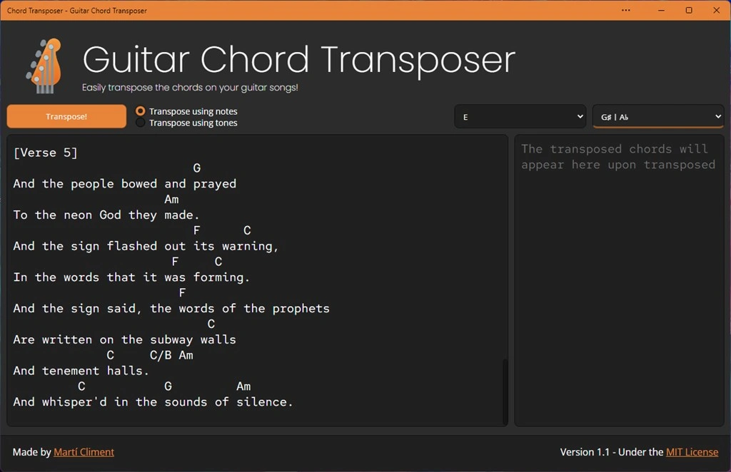 Guitar Chord Transposer Screenshot Image #4