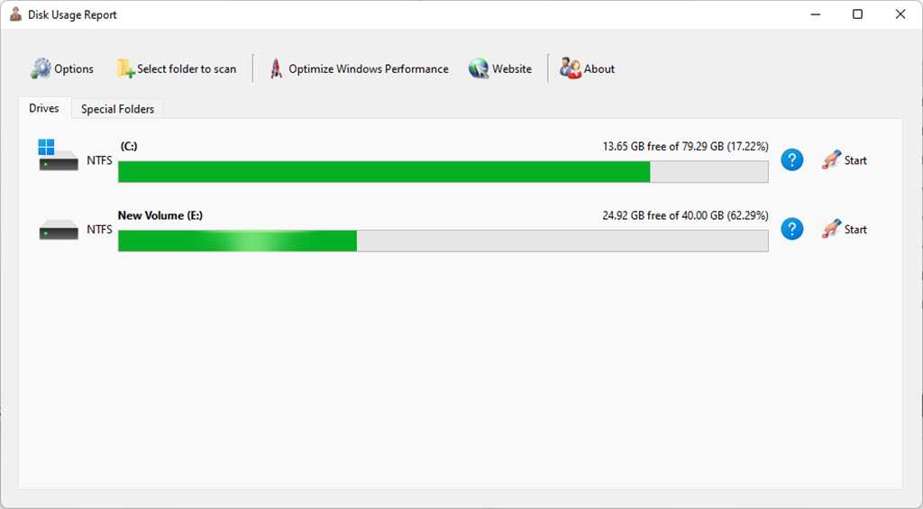 Disk Usage Report Screenshot Image