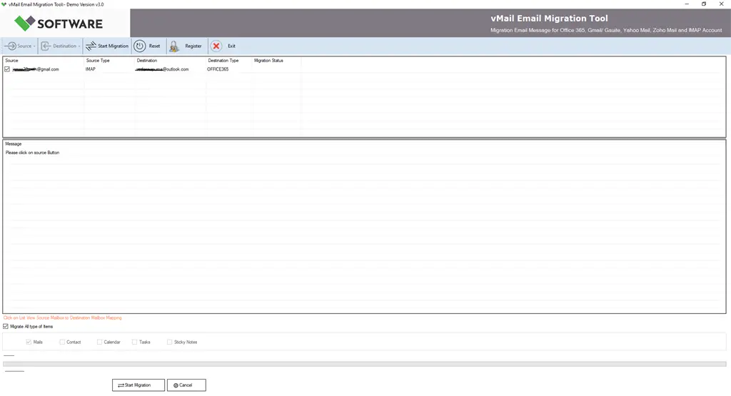 vMail Email Migration Tool Screenshot Image