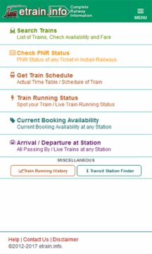 Indian Railways @etrain.info Screenshot Image
