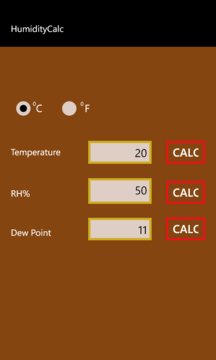 HumidityCalc Screenshot Image