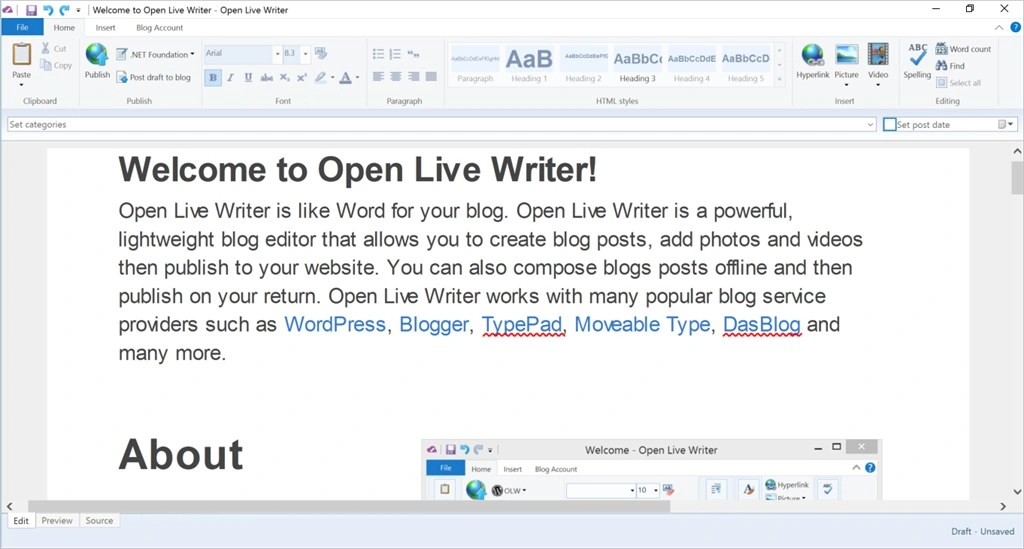 Open Live Writer Screenshot Image
