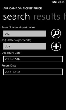 AirCanada Ticket Price Screenshot Image