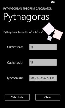Pythagorean Theorem Calculator Screenshot Image