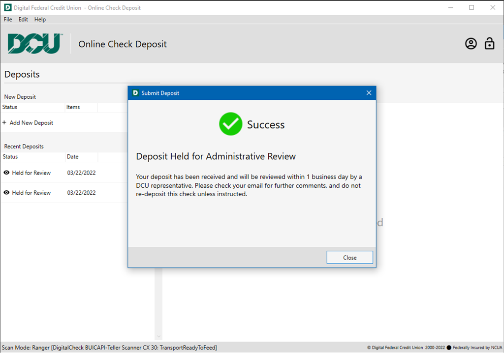 DCU Online Check Deposit Screenshot Image #2