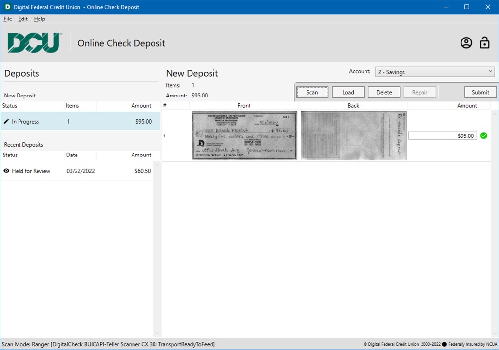DCU Online Check Deposit Screenshot Image #3