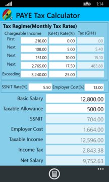 PAYE Tax Calculator Screenshot Image
