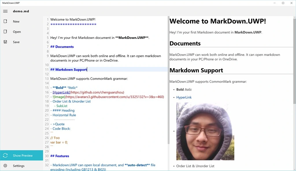 MarkDown.UWP Screenshot Image