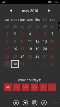 Calendar and Holidays Screenshot Image
