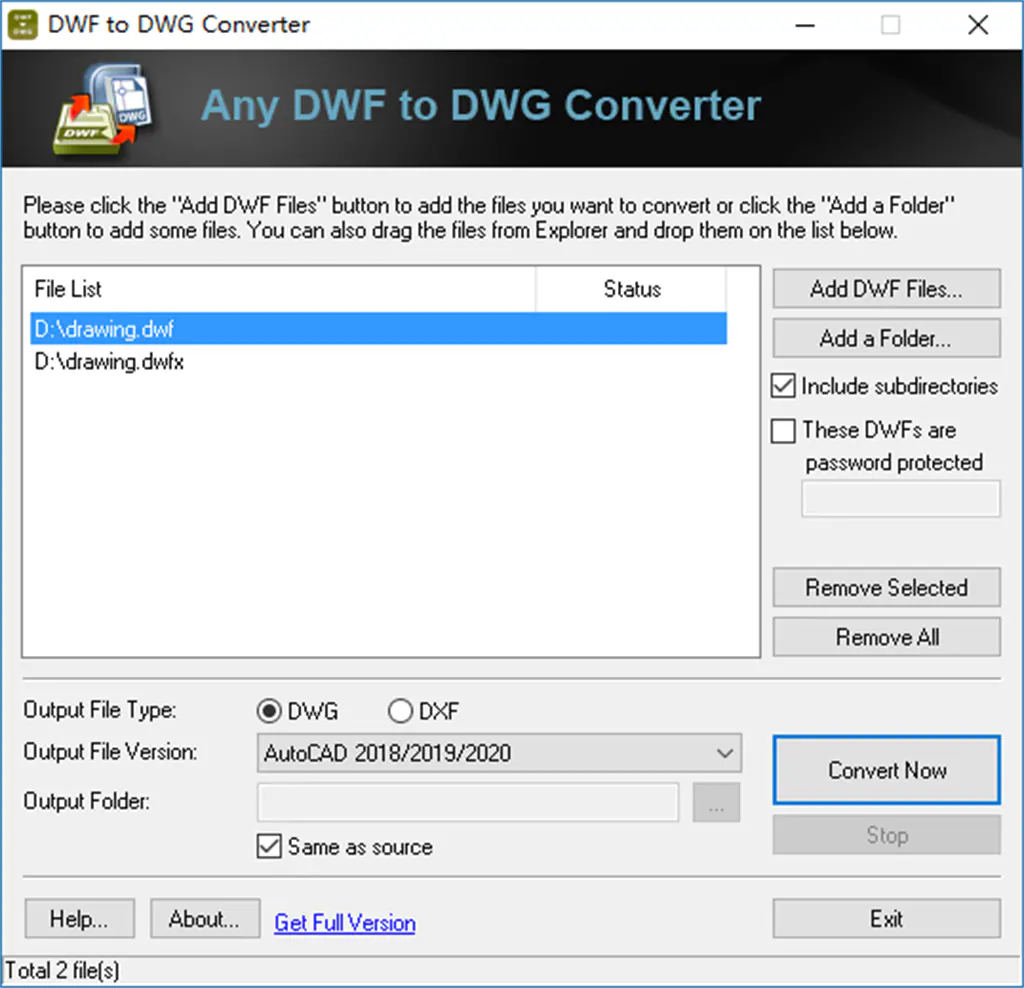 DWF to DWG Converter Screenshot Image