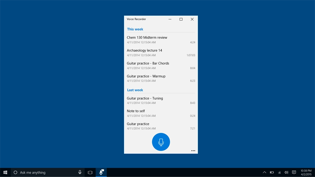 Windows Voice Recorder Screenshot Image #2