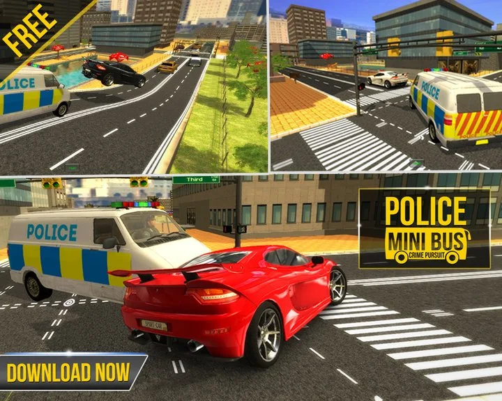 Police Mini Bus Crime Pursuit 3D - Chase Criminals Image