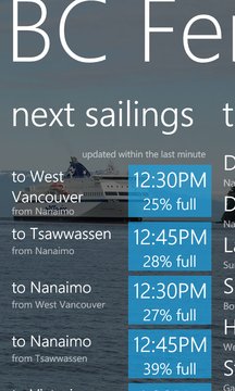 BC Ferries Sailing Information Screenshot Image