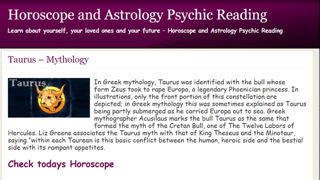 Taurus Astrology and Horoscope Screenshot Image