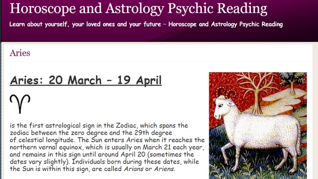 Aries Astrology Horoscope Screenshot Image
