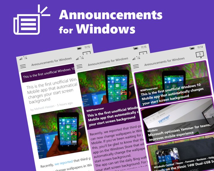 Announcements for Windows Image