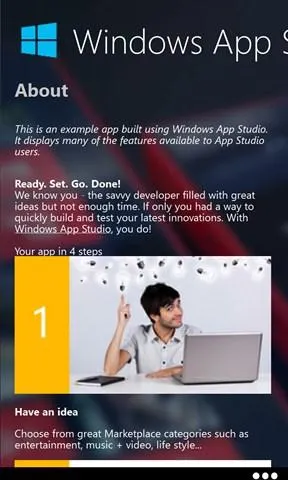 Windows App Studio Sample App Screenshot Image
