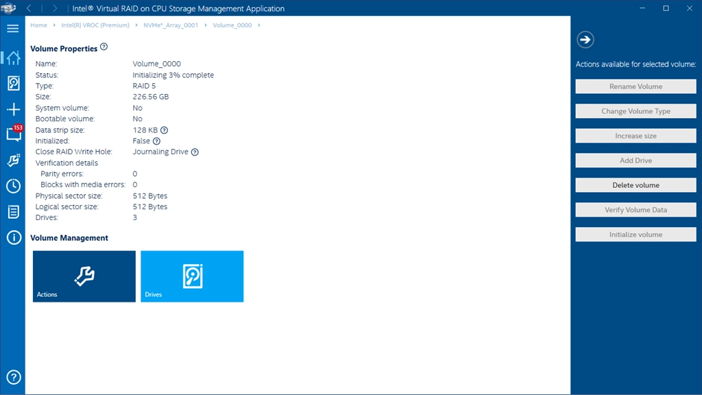 Intel Virtual RAID on CPU Storage Management Screenshot Image #2
