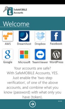 SafeMOBILE Accounts Screenshot Image