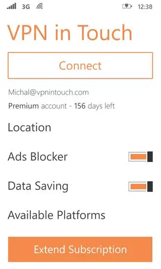 VPN in Touch for Windows Phone Screenshot Image